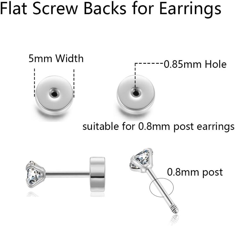 Flat Screw Backs Replacement for Stud Earrings,10Pcs Stainess Steel Flatbacks for Ear Piercing,Security Screw Backs to Prevent Missing Earrings (Gold)